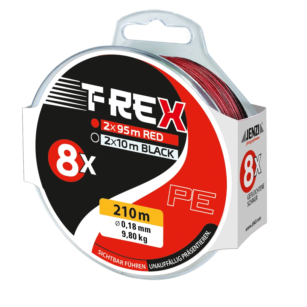 T-Rex 8x-Braid,Schwarz-Rot,0,18mm,210m