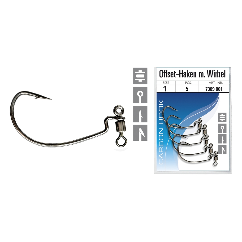 Offset-Haken m. Wirbel, Gr. 1, 5 St.