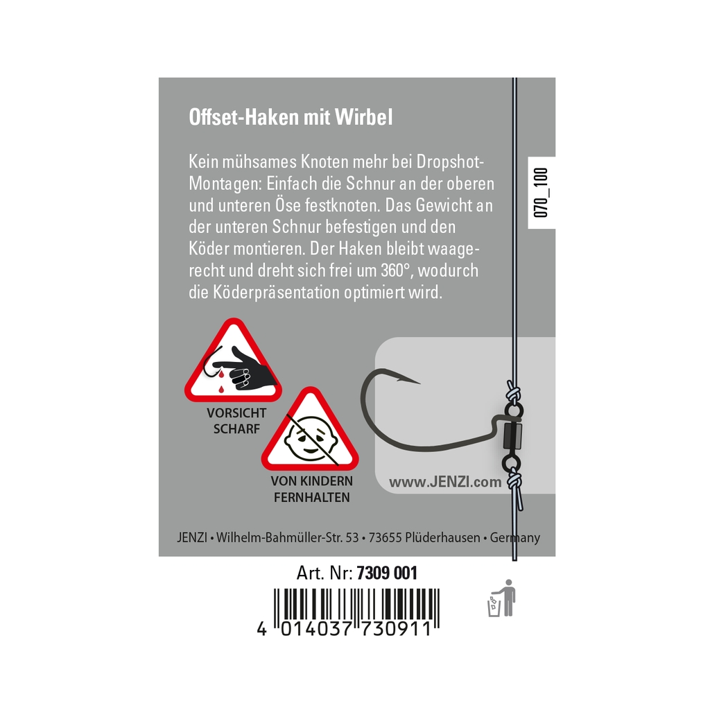 Offset-Haken m. Wirbel, Gr. 1, 5 St.