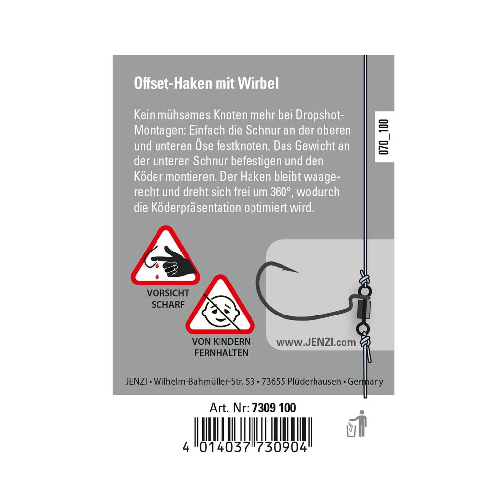 Offset-Haken m. Wirbel, Gr. 1/0, 5 St.