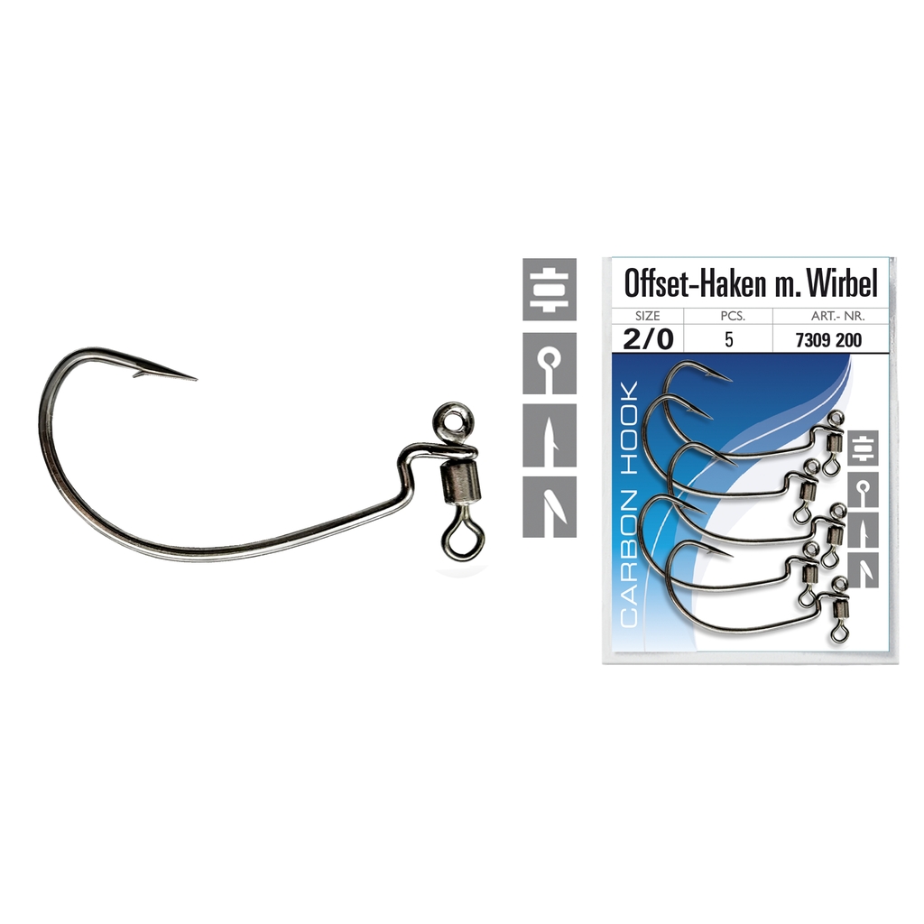 Offset-Haken m. Wirbel, Gr. 2/0, 5 St.
