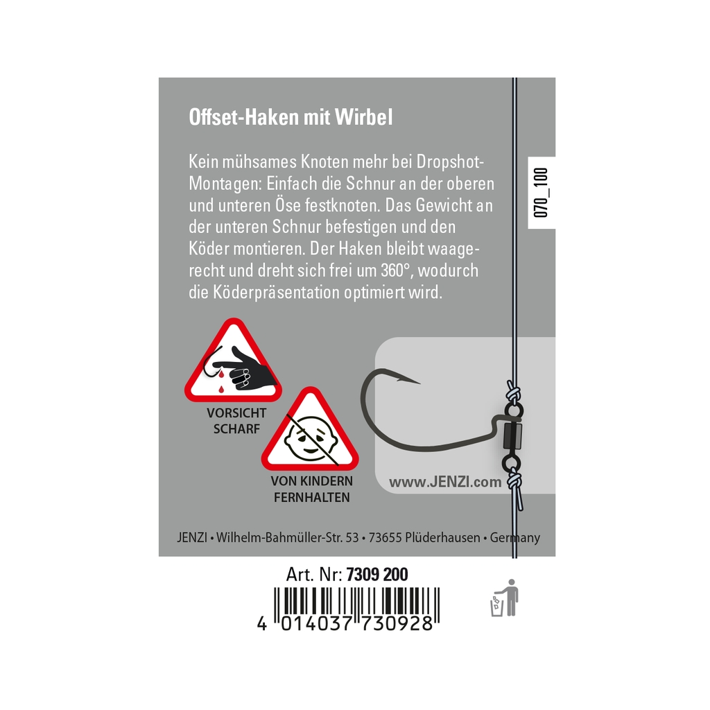 Offset-Haken m. Wirbel, Gr. 2/0, 5 St.