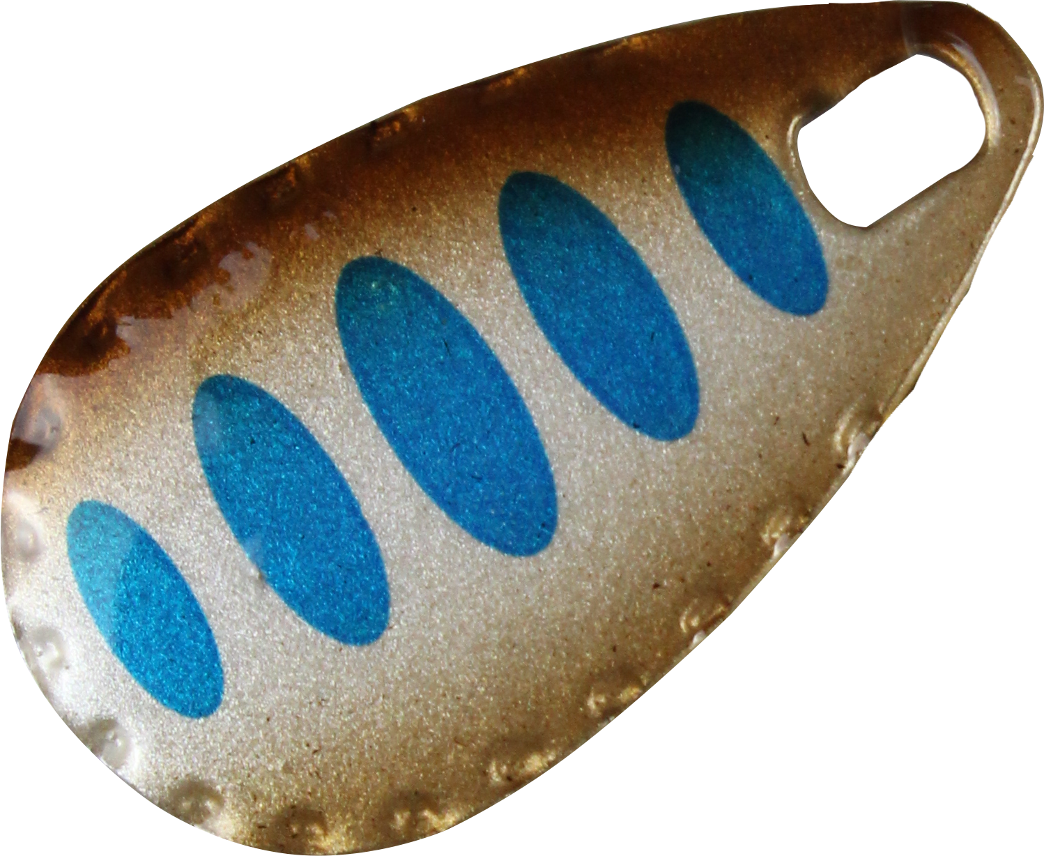 Forellen Blinker 2,5 g kupfer mit blauen Punkten / schwarz