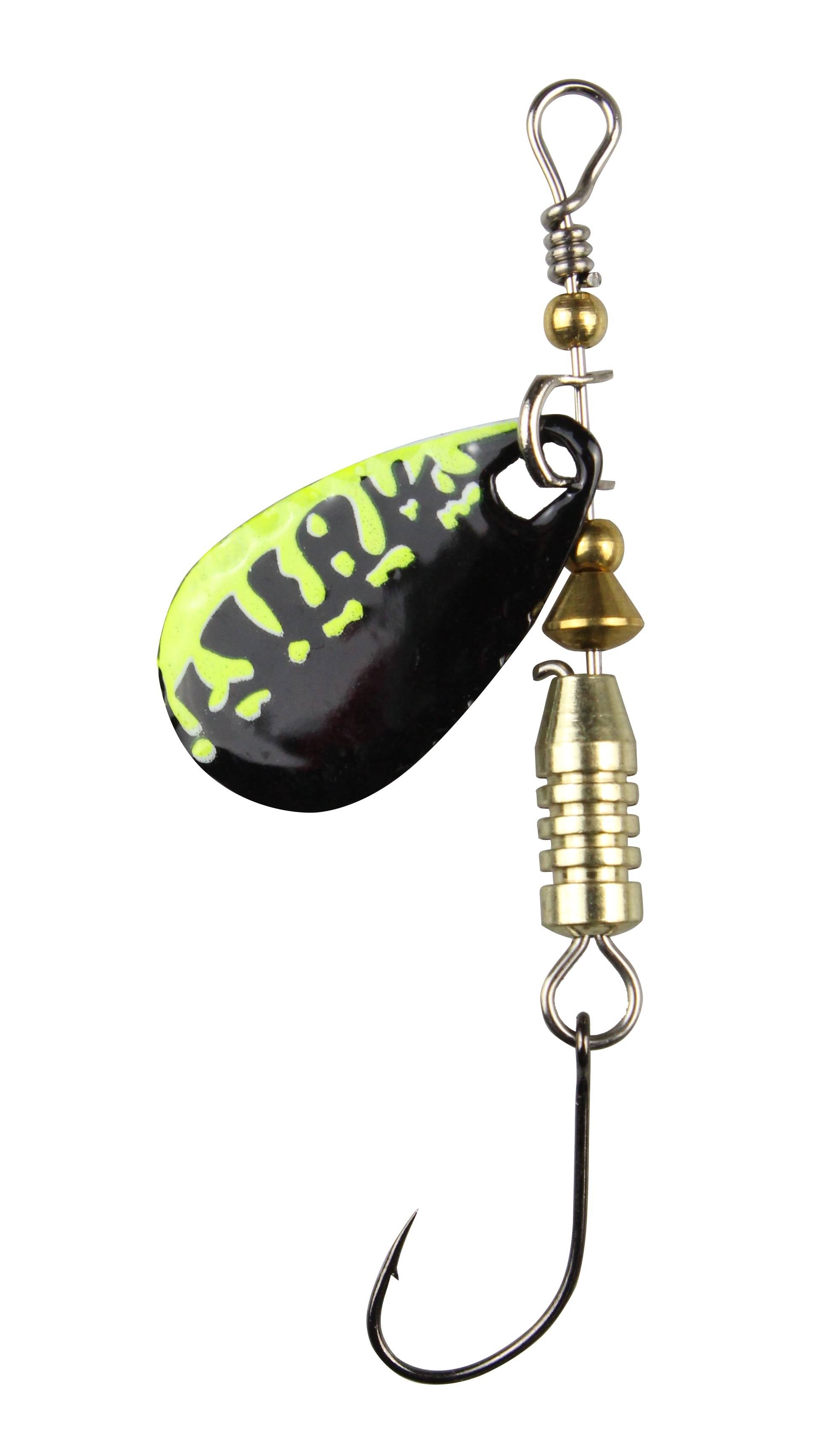Forellen Blinker 4,0 g chartreuse - schwarz / schwarz Glitter