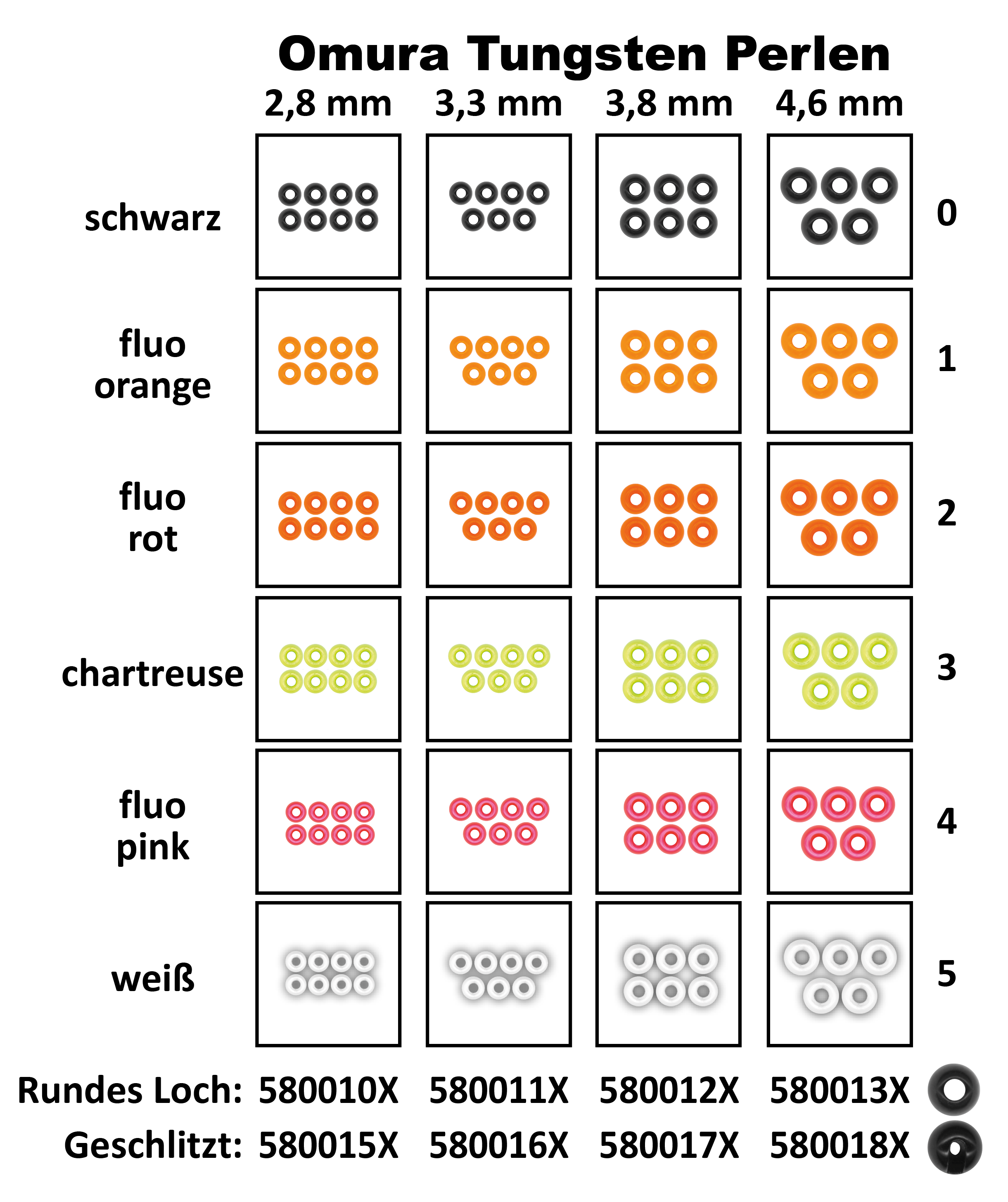 Tungsten Perle Omura geschlitzt Ø 3,8 mm fluo orange