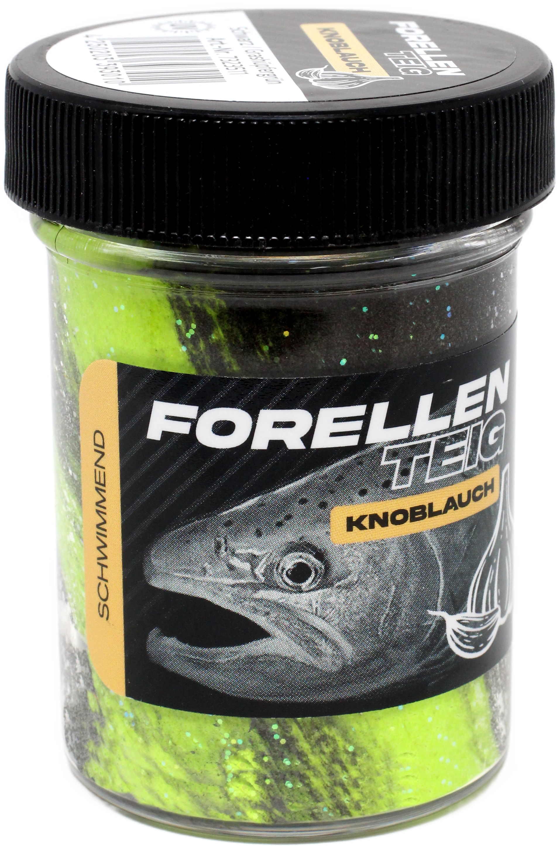 Forellenteig Knoblauch schwimmend 50 g Schwarz / Grashüpfergrün UV
