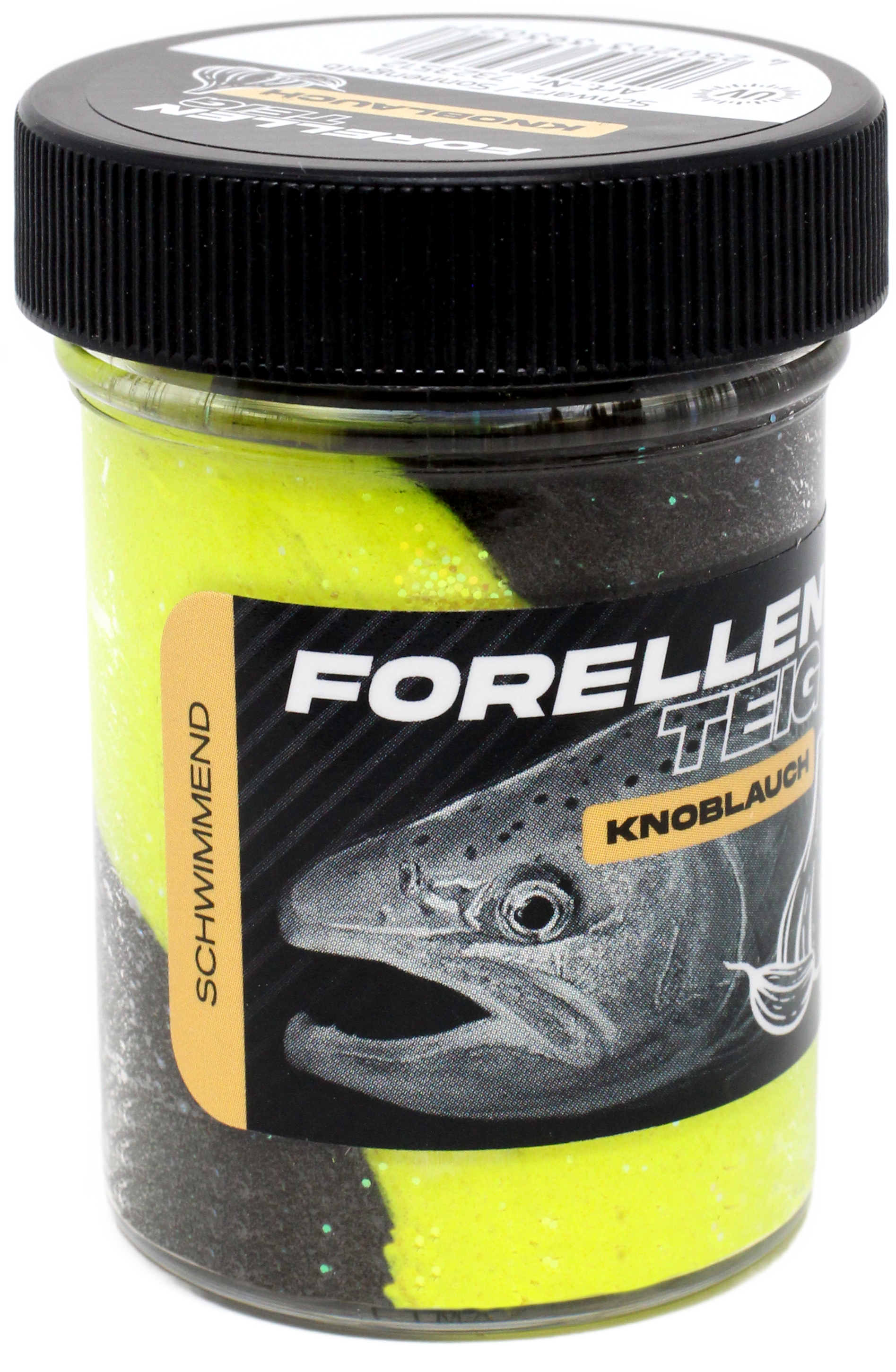 Forellenteig Knoblauch schwimmend 50 g Schwarz / Sonnengelb UV