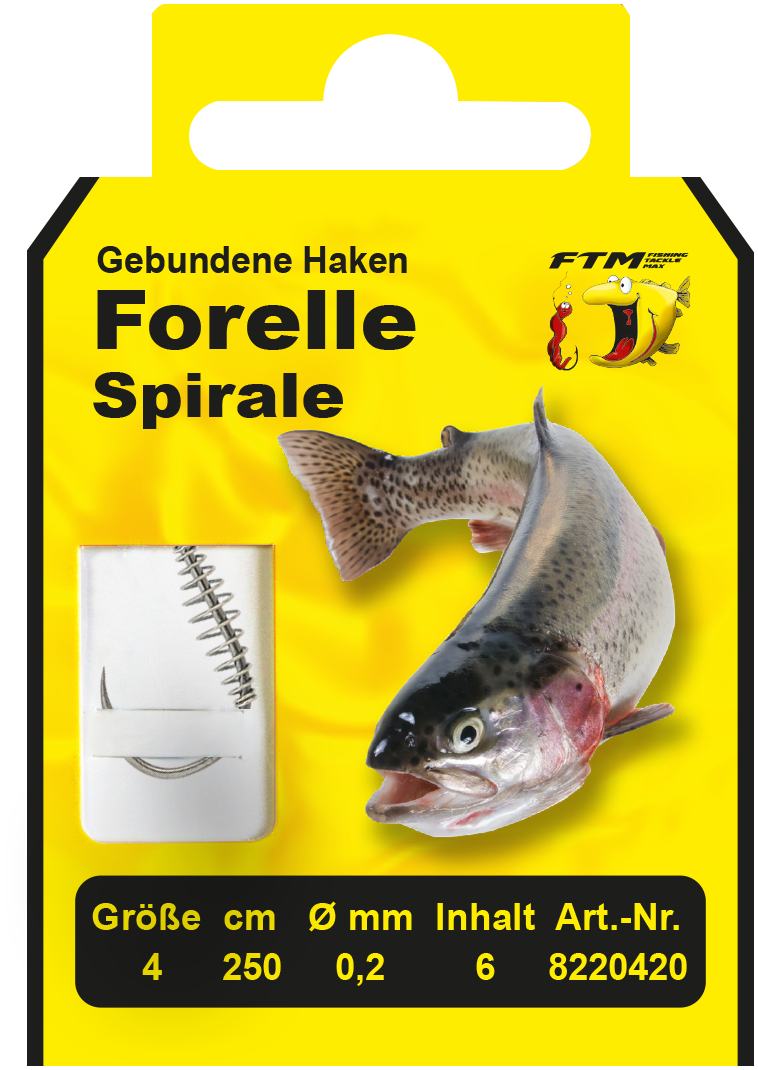 Haken geb. Forelle Spirale  04 Ø 0,20 mm Inh. 6 Stk.