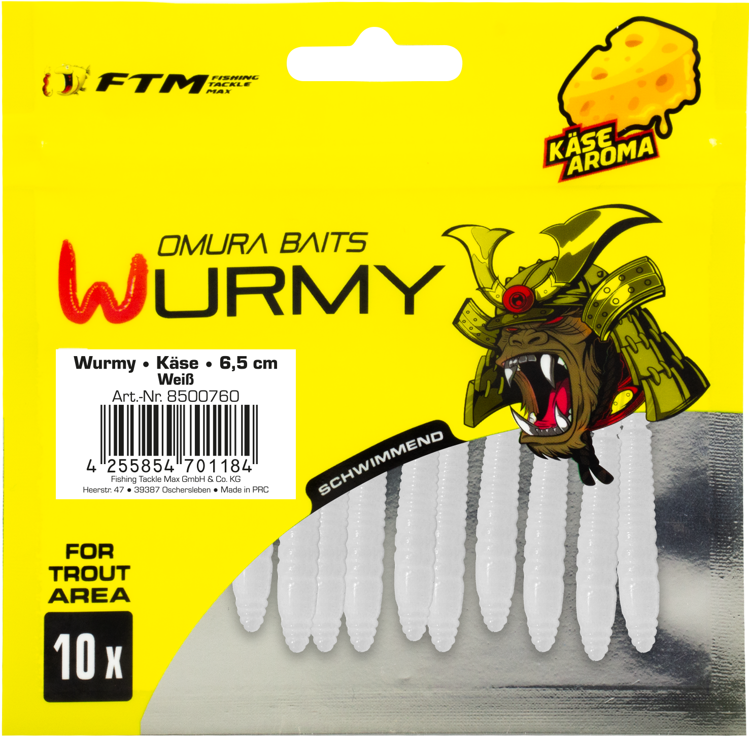 Omura Baits Wurmy Käse 6,5 cm Weiß