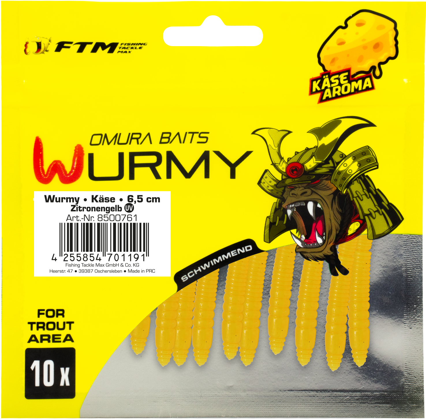 Omura Baits Wurmy Käse 6,5 cm Zitronengelb