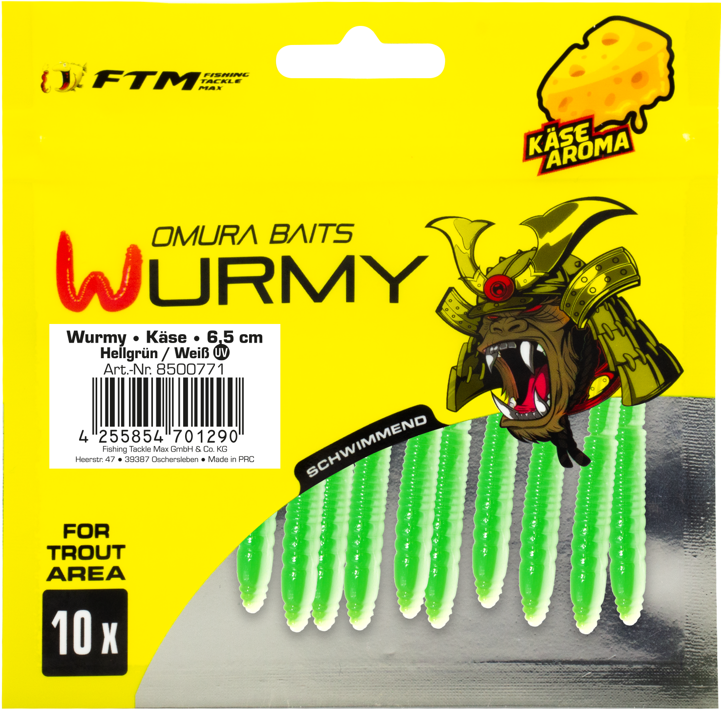 Omura Baits Wurmy Käse 6,5 cm Hellgrün / Weiß