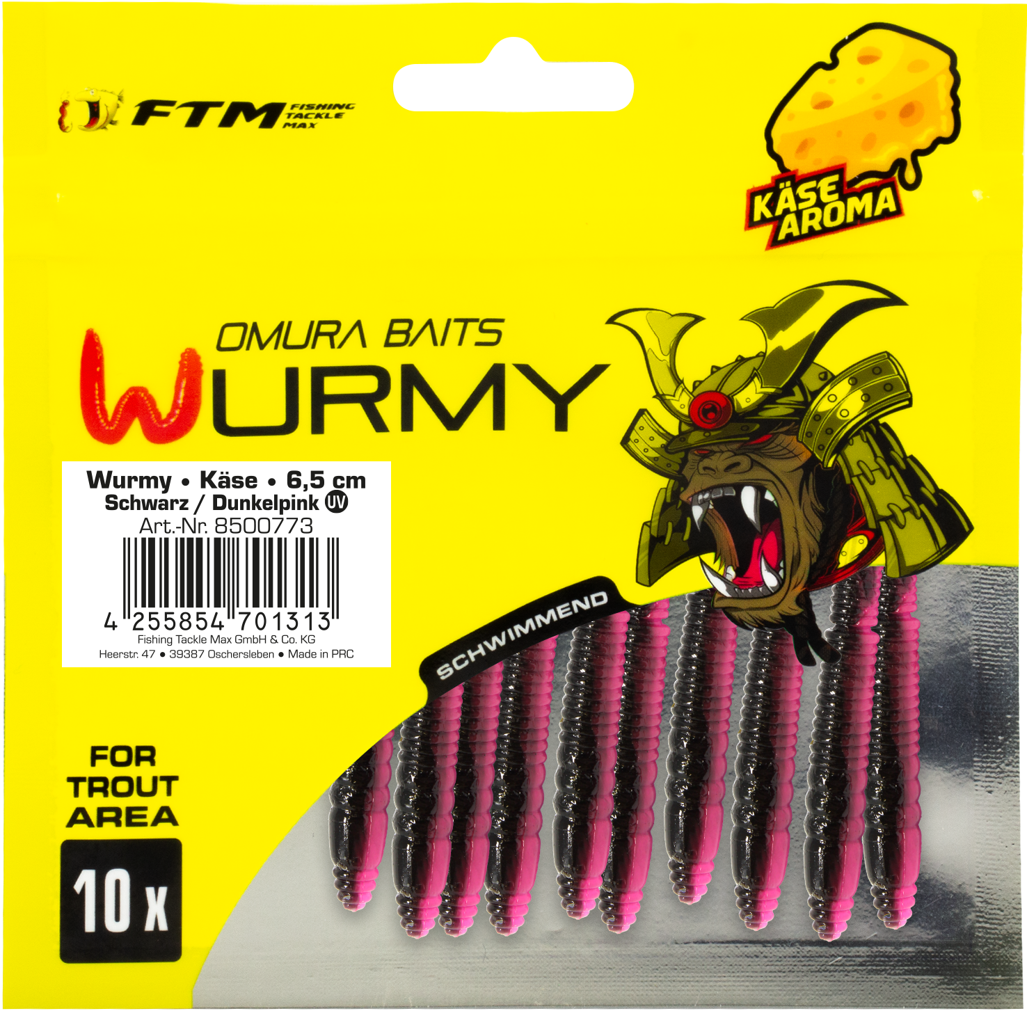 Omura Baits Wurmy Käse 6,5 cm Schwarz / Dunkelpink