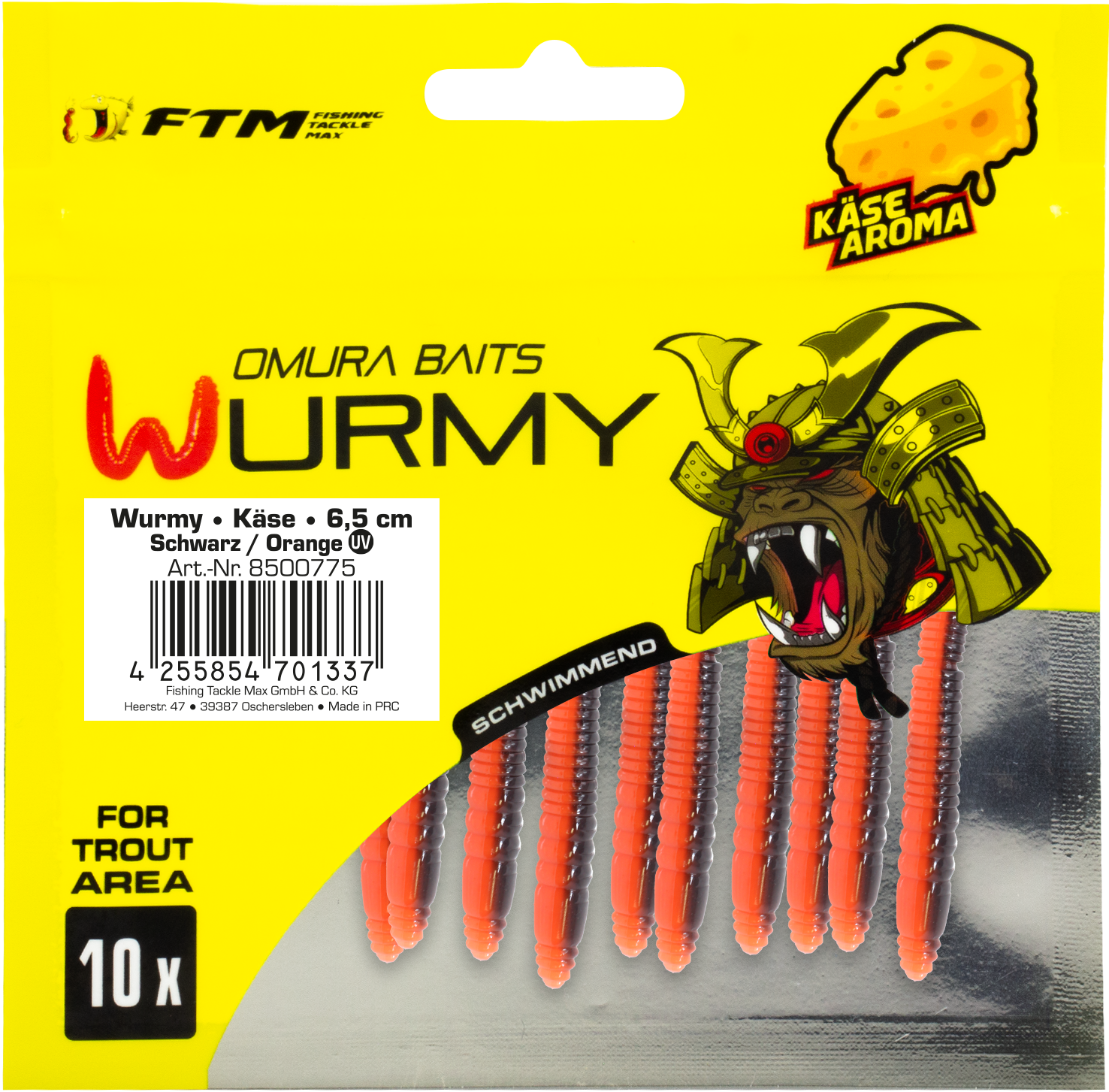 Omura Baits Wurmy Käse 6,5 cm Schwarz / Orange