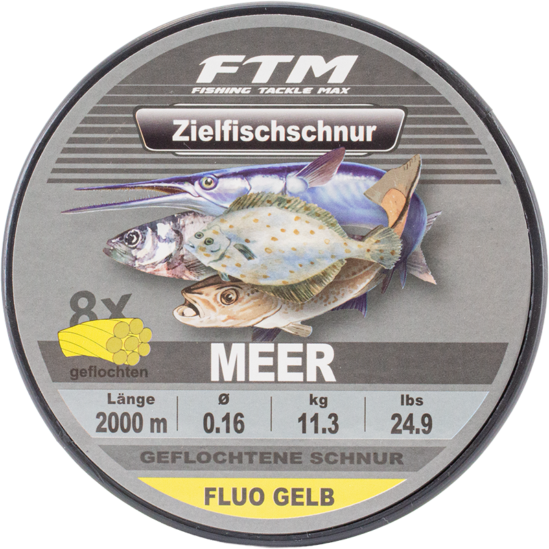 Zielfischschnur geflochten Meer fluo gelb Ø 0,16 mm 2000 m