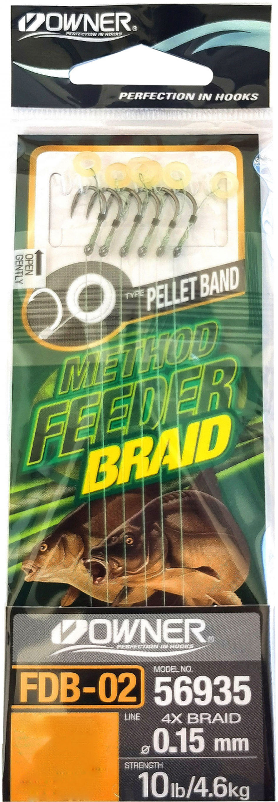 Owner Method Feeder Haken mit geflochtener Schnur und Pelletband, #12