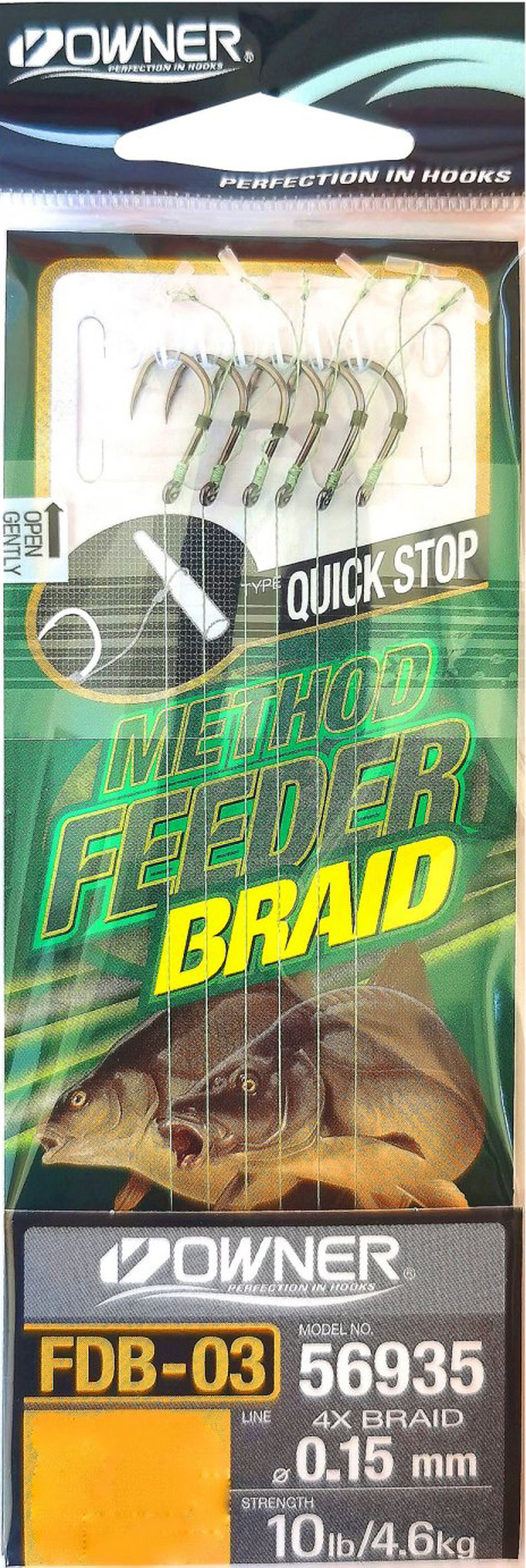 Owner Method Feeder Haken mit geflochtener Schnur und Quick Stop, #10