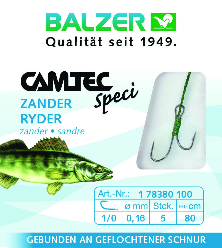Camtec Speci Ryder Haken mit geflochtener Schnur, 80cm, #2, 0,14mm