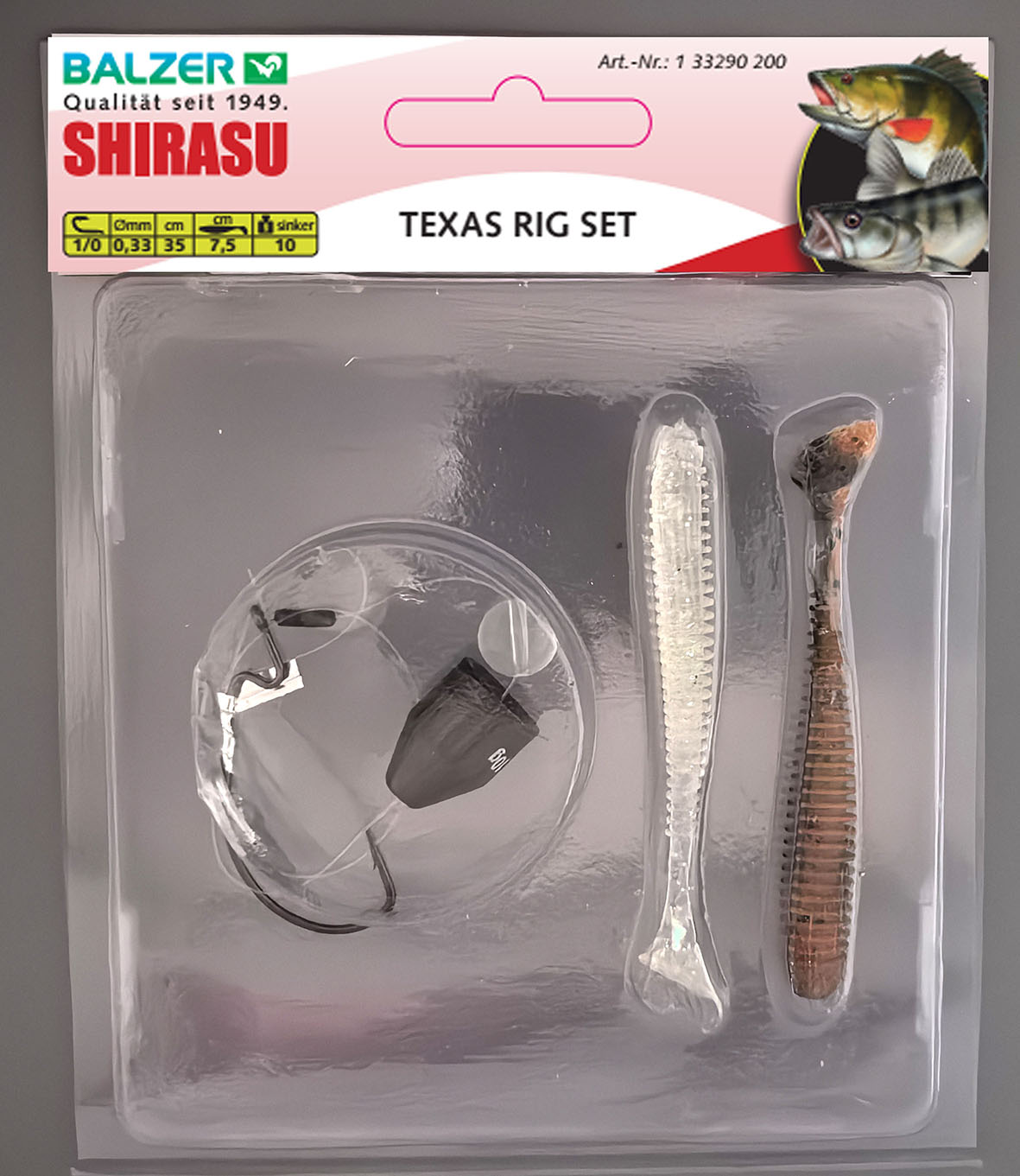 Texas Rig Zander, Gr. 1/0, 35cm Schnur 0,33mm, 7,5cm, 10g.