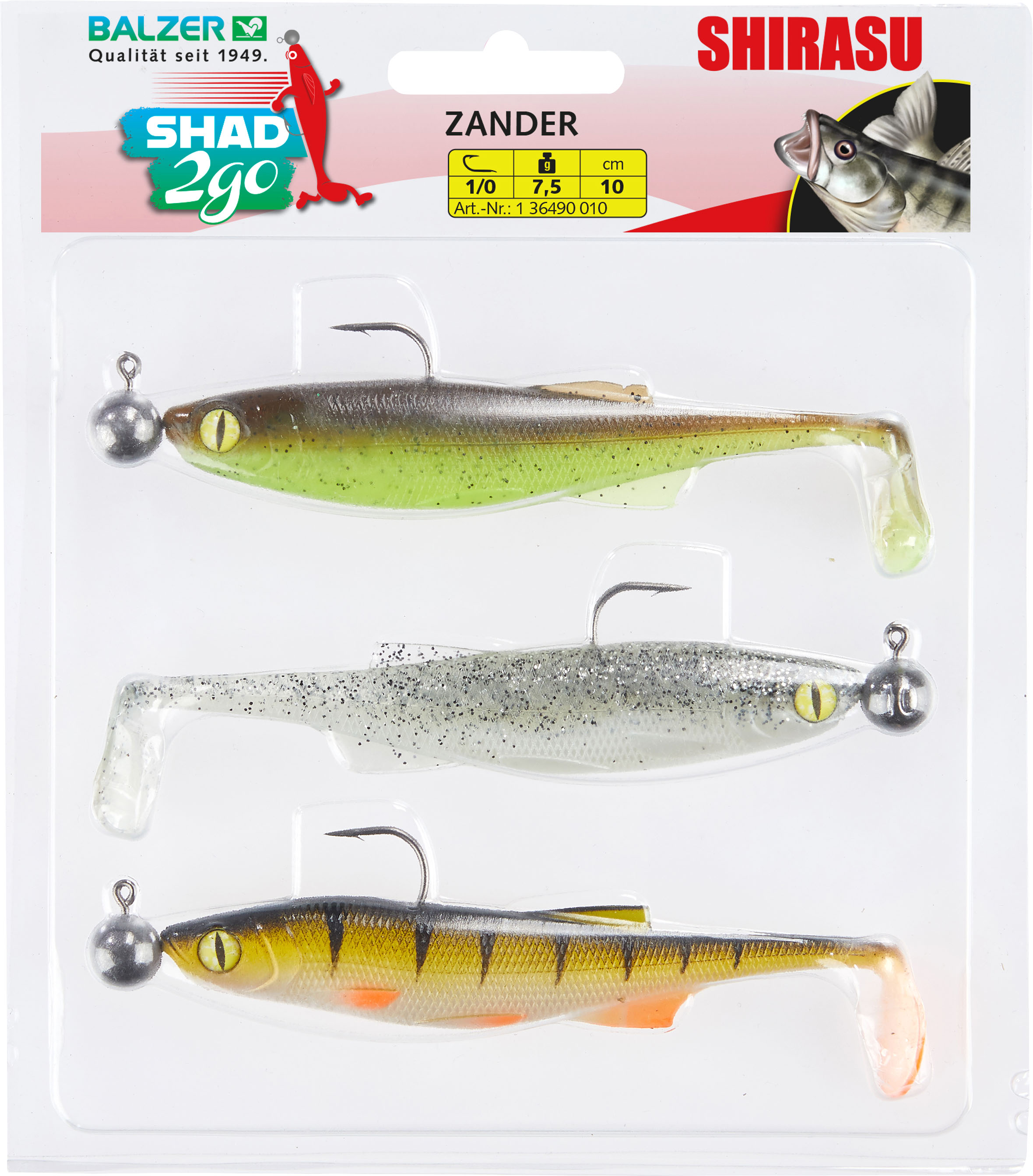 Shad 2go Set Zander, 10cm, 7,5g, Green Pumpkin, Highlight, Hot Perch