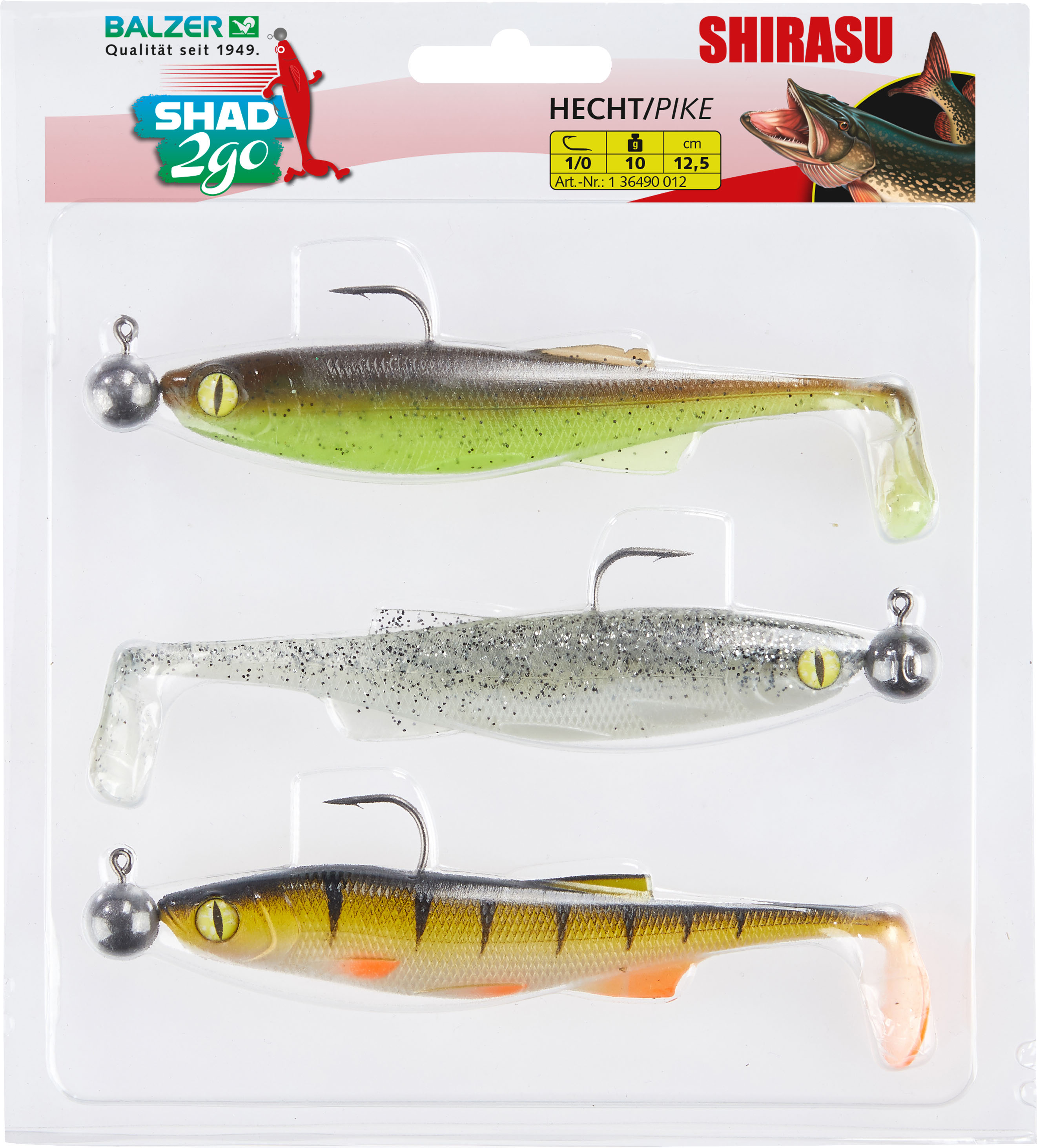 Shad 2go Set Hecht, 12,5cm, 10g, Green Pumpkin, Highlight, Hot Perch