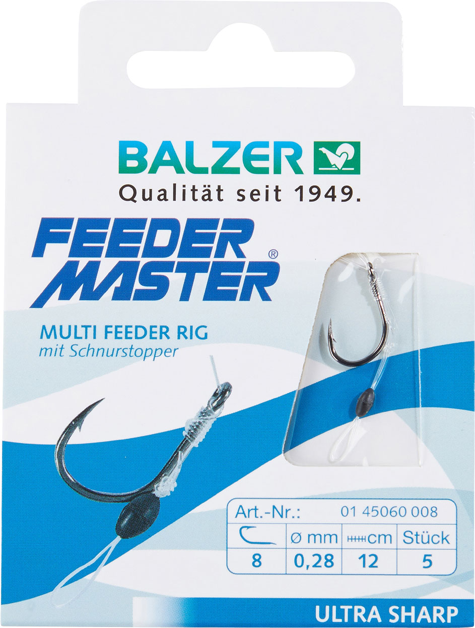 Multi Method Feeder Rig mit Schnurstopper, Hakengröße 10, 0,26mm