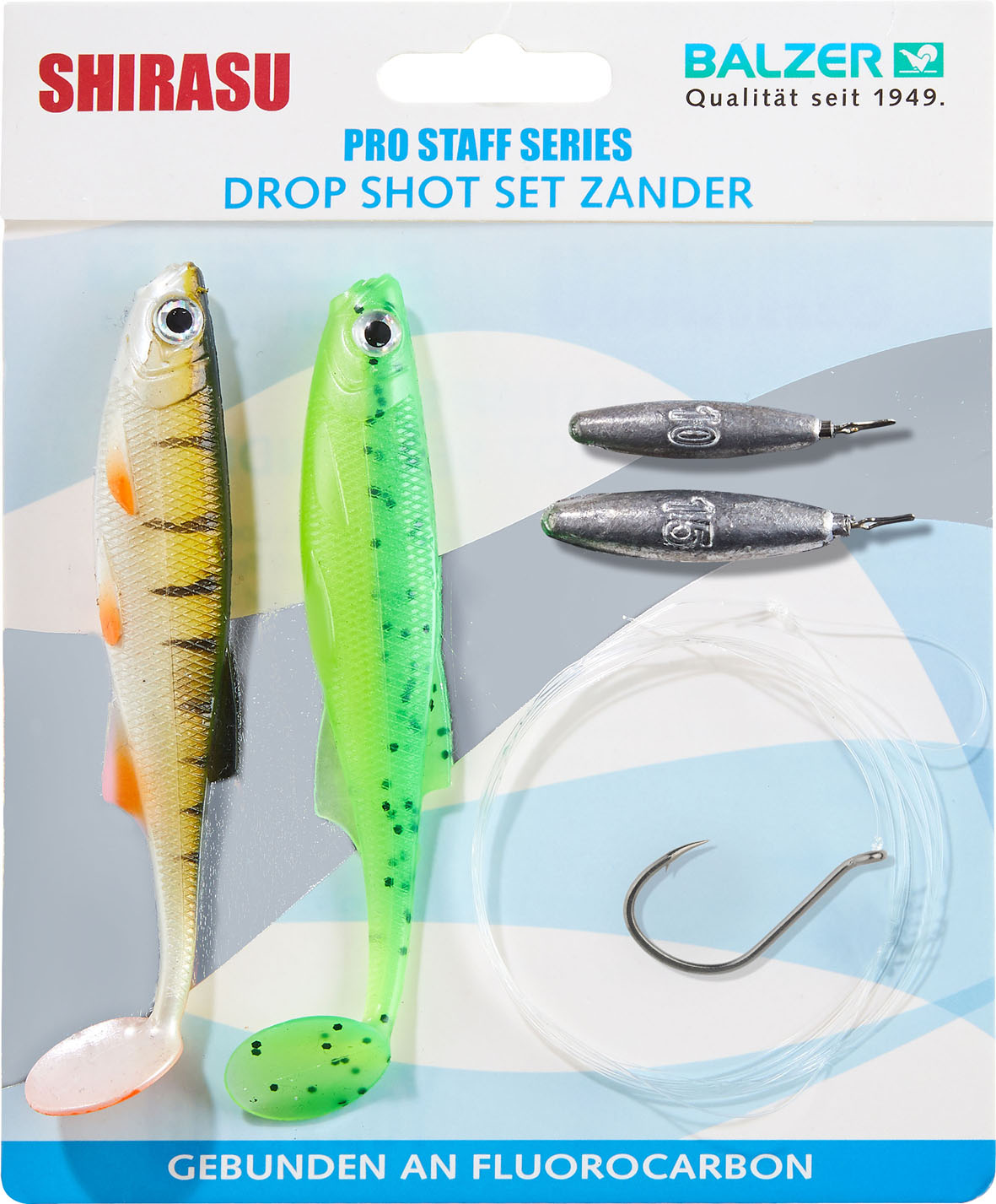 Dropshot Zander Rig mit Mosquito Haken Größe 1/0 und 2 Zander Shad 10cm
