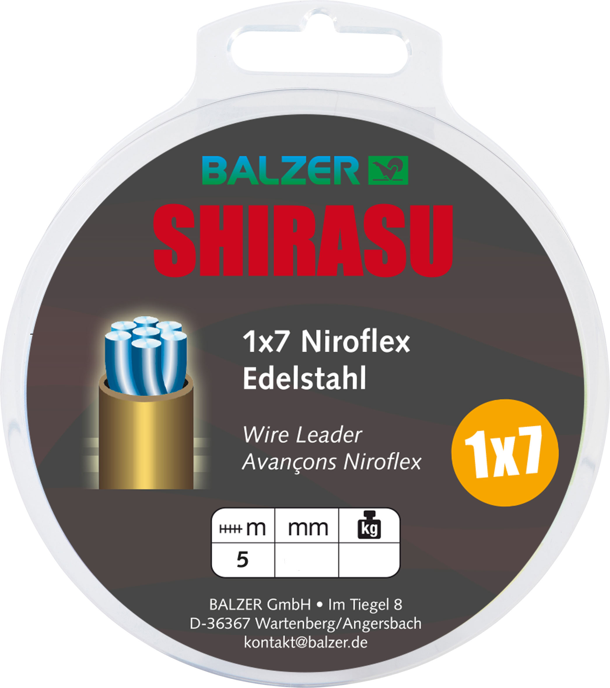 Shirasu 1x7 Stahlvorfach unbeschichtet, 5m, 6kg