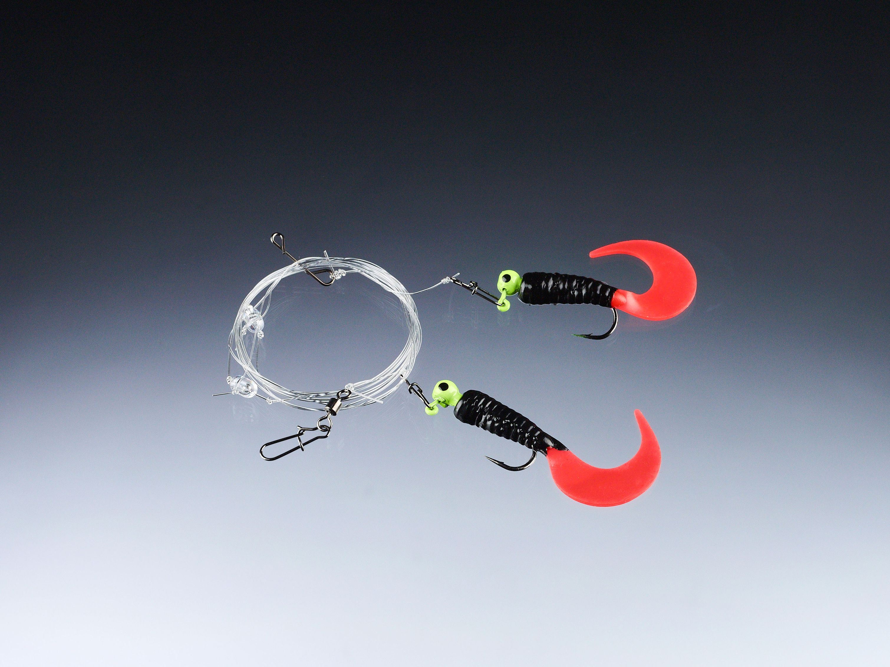 Edition Sea UV aktive Twister-Pilksysteme mit No Knot Schnurverbinder japanrot-schwarz 1/0 3g 2x
