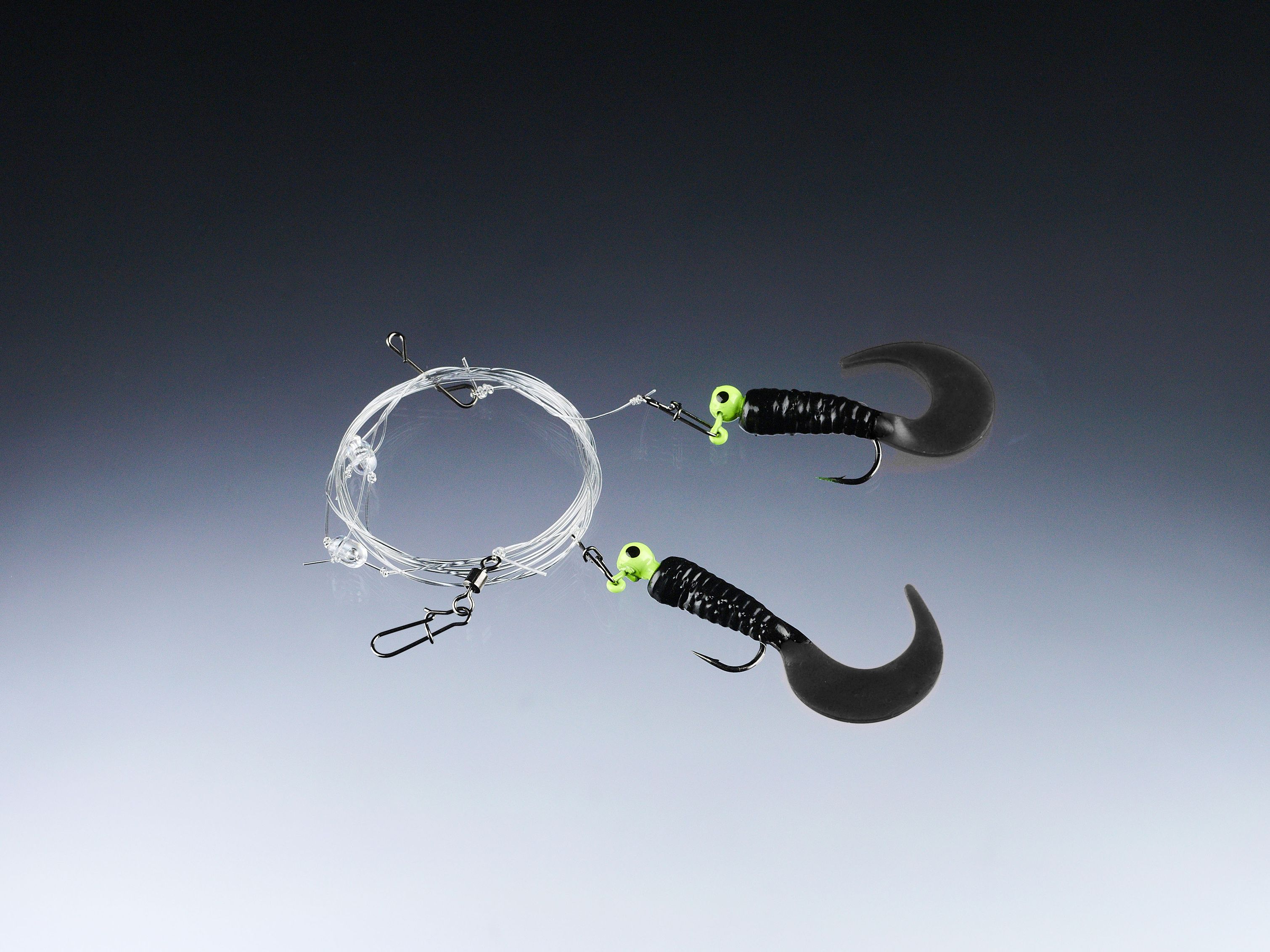 Edition Sea UV aktive Twister-Pilksysteme mit No Knot Schnurverbinder schwarz 2/0 6g 1x