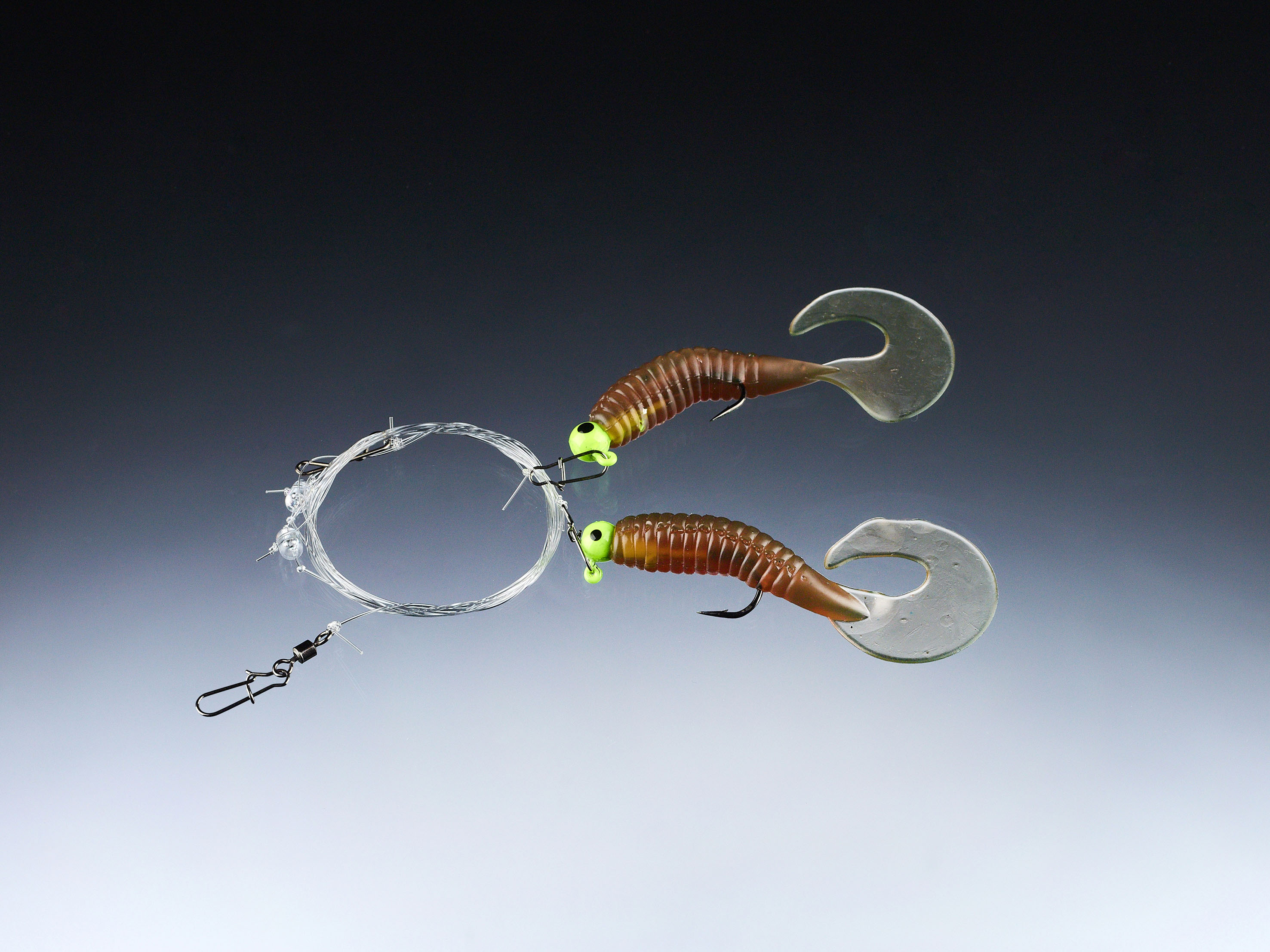 Edition Sea UV aktive Twister-Pilksysteme mit No Knot Schnurverbinder motoroil 1/0 3g 2x