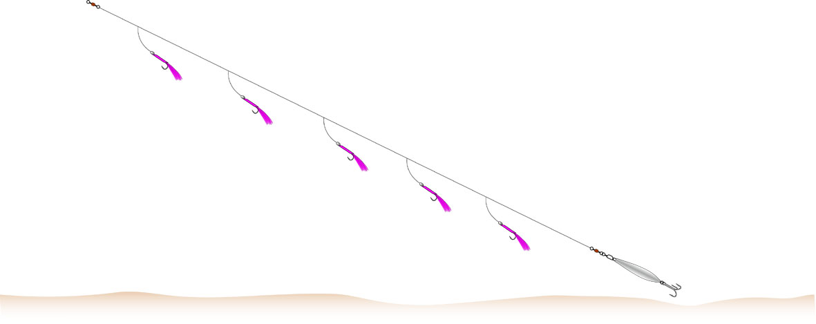 Makrelen-/Wittling System, pink, mit 5 Haken 4/0