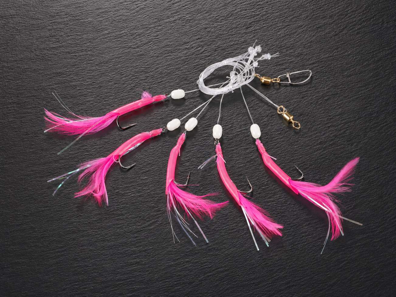 Makrelen-/Wittling System, pink, mit 5 Haken 2/0
