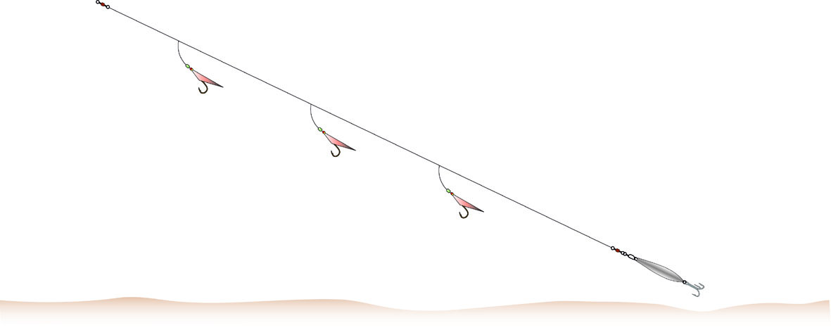 Cod-/Coalfish System, echte Fischhaut, mit 3 Haken, 5/0