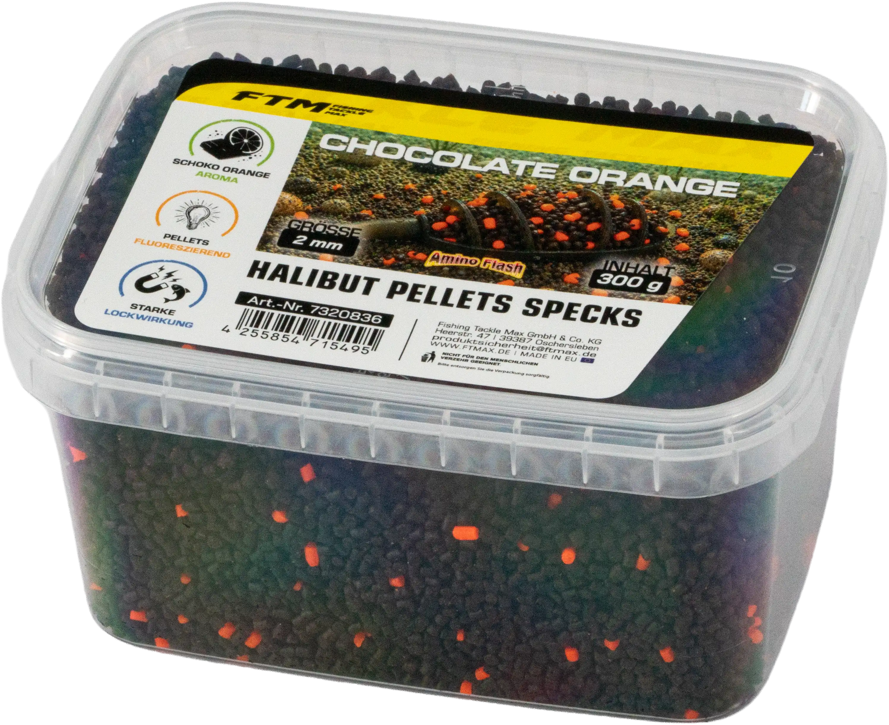Amino Flash Halibut Pellets Specks Fluo Chocolate Orange