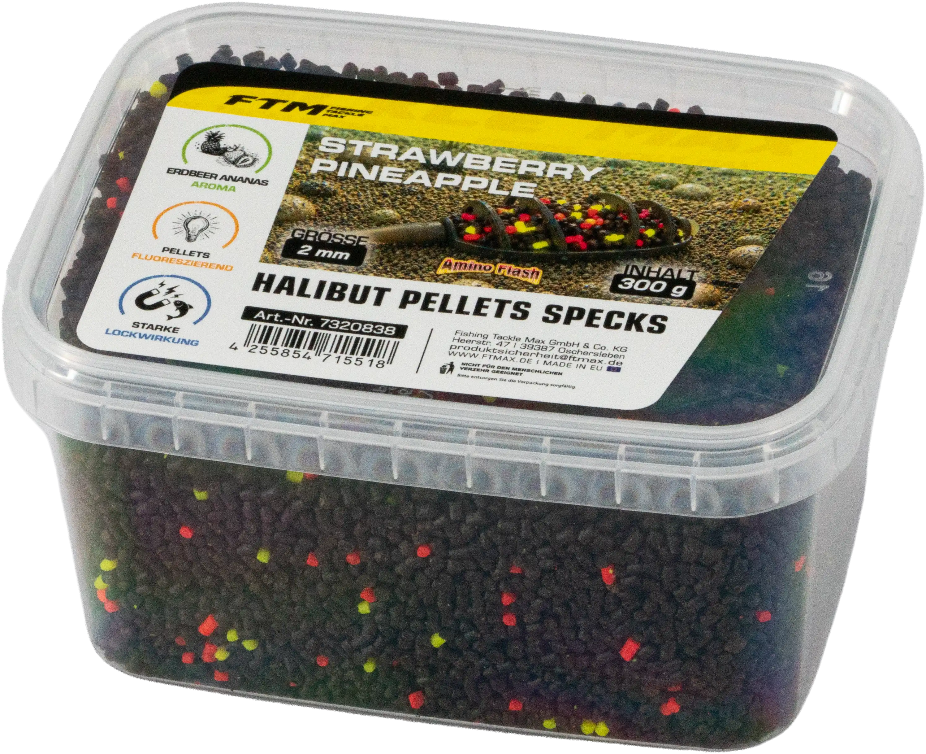 Amino Flash Halibut Pellets Specks Fluo Strawberry / Pineapple