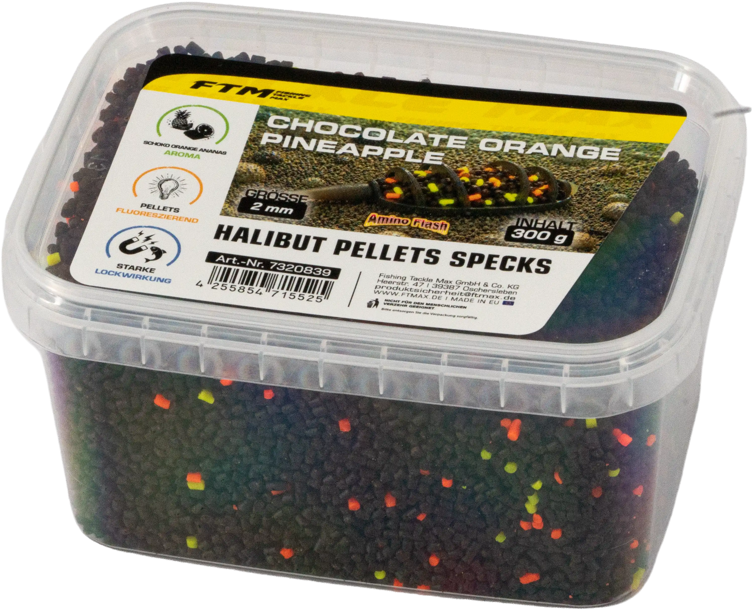 Amino Flash Halibut Pellets Specks Fluo Chocolate Orange / Pineapple