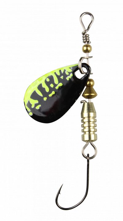 Forellen Blinker 4,0 g chartreuse - schwarz / schwarz Glitter