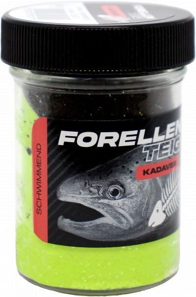 Forellenteig Kadaver schwimmend 50 g Schwarz / Grashüpfergrün UV