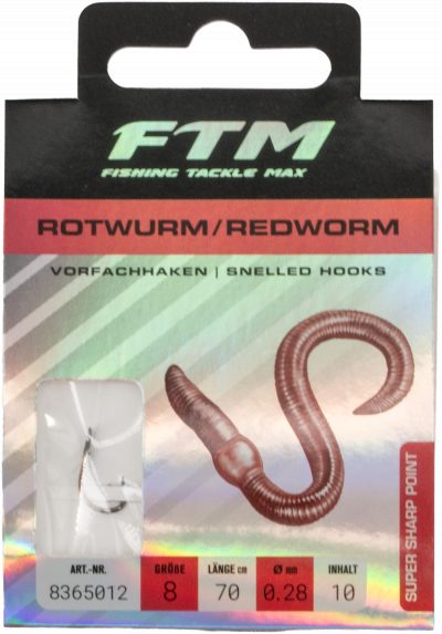 Vorfachhaken Rotwurm 8 Ø 0,28 mm Inh. 10 Stk.