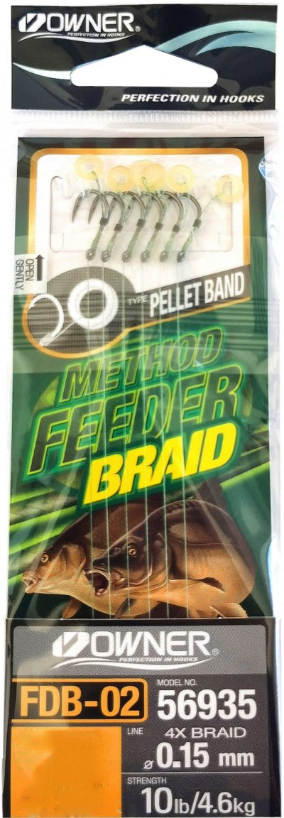 Owner Method Feeder Haken mit geflochtener Schnur und Pelletband, #12