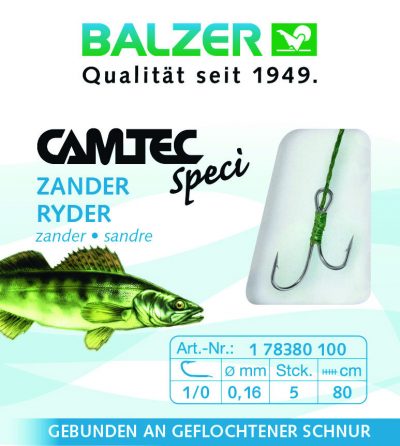 Camtec Speci Ryder Haken mit geflochtener Schnur, 80cm, #2, 0,14mm