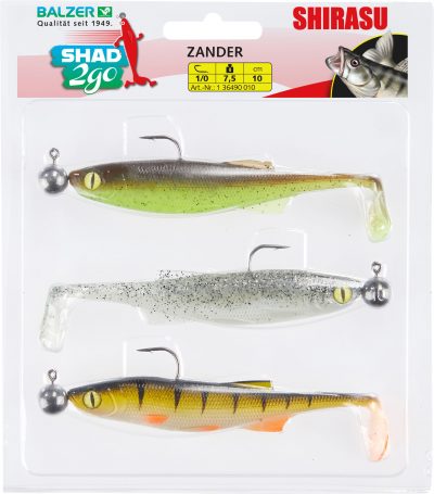 Shad 2go Set Zander, 10cm, 7,5g, Green Pumpkin, Highlight, Hot Perch