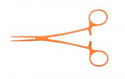 Hakenlösezange mit gebogener Spitze aus hochwertigem Edelstahl, 17cm, orange