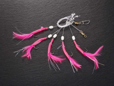 Makrelen-/Wittling System, pink, mit 5 Haken 2/0